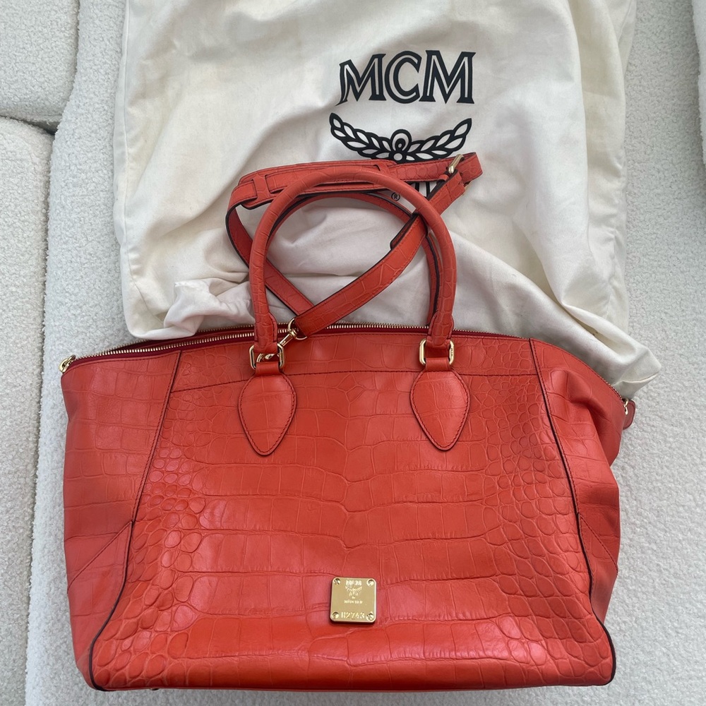 MCM authentic Red Crocodile-Embossed Leather purse